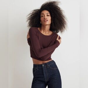 Madewell Burgundy size large Fine Ribbed Supercrop Crewneck Long-Sleeve Tee.